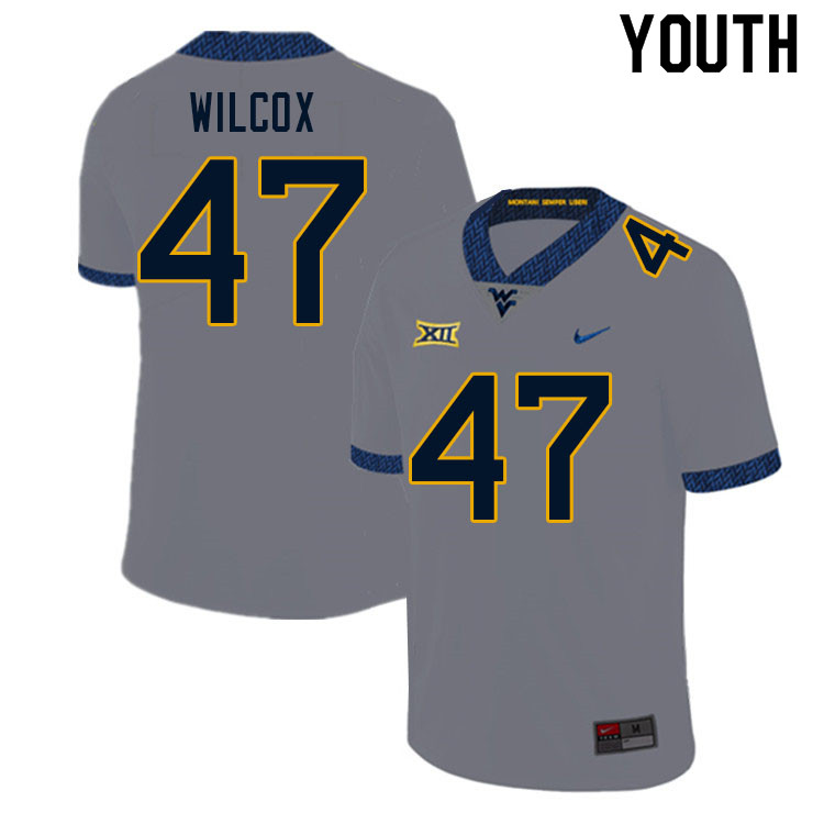 Youth #47 Avery Wilcox West Virginia Mountaineers College Football Jerseys Sale-Gray